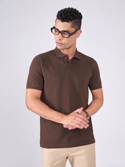 Espanshe - Brown Solid Regular Fit Polo T-Shirt