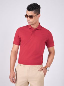 Espanshe - Red Solid Regular Fit Polo T-Shirt
