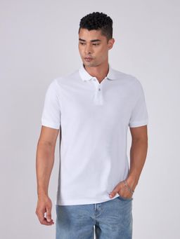 Espanshe - White Solid Regular Fit Polo T-Shirt