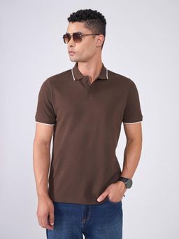 Espanshe - Brown Solid Regular Fit Polo T-Shirt