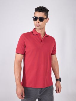 Espanshe - Red Solid Regular Fit Polo T-Shirt