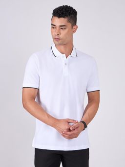 Espanshe - White Solid Regular Fit Polo T-Shirt