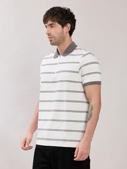 Espanshe - Grey Stripes Regular Fit Polo T-Shirt
