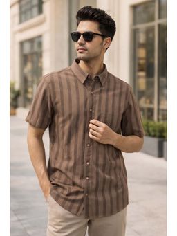 Parcel Yard - Brown Stripes Regular Fit Shirt