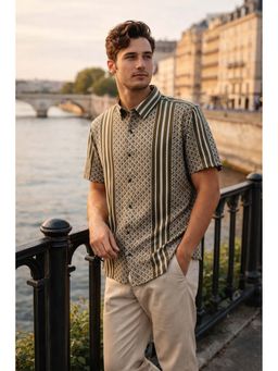 Parcel Yard - Olive Stripes Regular Fit Shirt