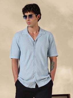 MR BUTTON - Blue Textured Regular Fit Shirt