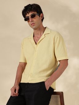 MR BUTTON - Beige Textured Regular Fit Shirt