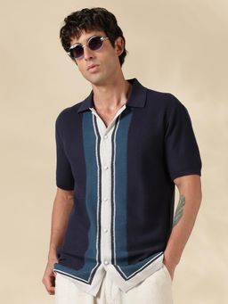 MR BUTTON - Navy Blue Solid Regular Fit Shirt
