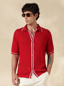 MR BUTTON - Red Textured Regular Fit Shirt