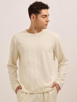 Espanshe - Cream Solid Relaxed Fit T-shirt
