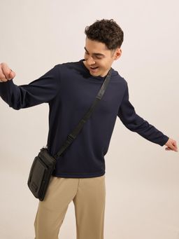 Espanshe - Navy Blue Solid Relaxed Fit T-shirt