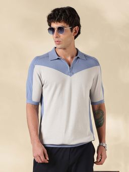 MR BUTTON - Blue Colorblock Slim Fit Polo T-shirt