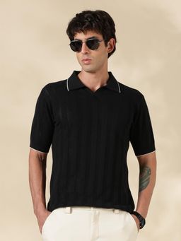 MR BUTTON - Black Stripes Slim Fit Polo T-shirt