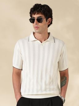 MR BUTTON - White Stripes Slim Fit Polo T-shirt