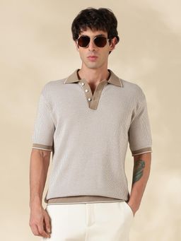 MR BUTTON - Khaki Checks Slim Fit Polo T-shirt