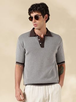 MR BUTTON - Brown Checks Slim Fit Polo T-shirt