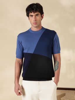 MR BUTTON - Blue Colorblock Slim Fit T-shirt