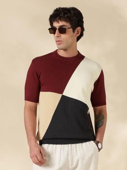MR BUTTON - Brown Colorblock Slim Fit T-shirt