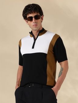 MR BUTTON - Brown Colorblock Slim Fit T-shirt