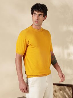 MR BUTTON - Mustard Solid Slim Fit T-shirt
