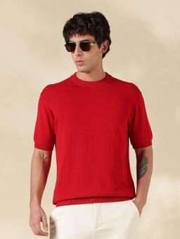 MR BUTTON - Red Solid Slim Fit T-shirt