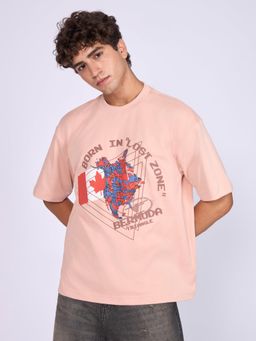 Espanshe - Peach Printed Loose Fit T-shirt
