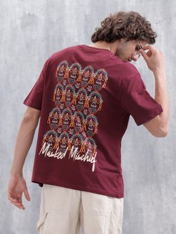 WROGN - Maroon Printed Oversized Fit T-shirt