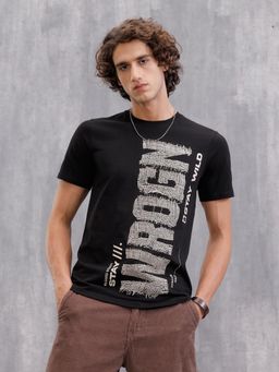 WROGN - Black Printed Slim Fit T-shirt