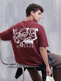 WROGN - Maroon Printed Oversized Fit T-shirt