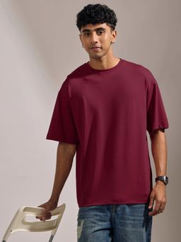 Espanshe - Maroon Solid Loose Fit T-shirt
