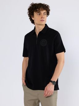 Espanshe - Black Solid Regular Fit Polo T-Shirt