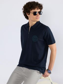 Espanshe - Navy Blue Solid Regular Fit Polo T-Shirt