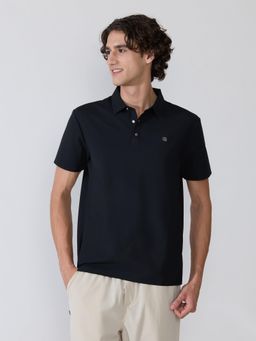 Espanshe - Black Solid Regular Fit Polo T-Shirt