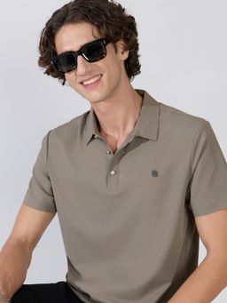 Espanshe - Grey Solid Regular Fit Polo T-Shirt