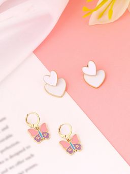 Yellow Chimes - Women Set of 2 White and Pink Contemporary Drop and Hoop Earrings
