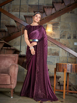 Odette - Purple Rangoli Silk Sequin Saree with Unstitched Blouse