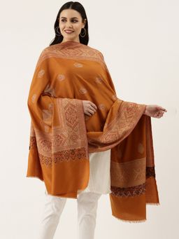 Pashmoda - Women Mustard Woven Design Jamawar Shawl