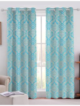 Sivya by Home - Turquoise Blue Cotton Jacquard Grommet Curtains (Pack of 2)