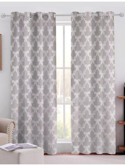 Sivya by Home - Grey Cotton Jacquard Grommet Curtains (Pack of 2)