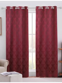 Sivya by Home - Burgundy Cotton Floral Grommet Curtains (Pack of 2)