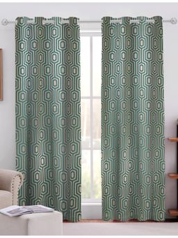 Sivya by Home - Green Cotton Geometric Grommet Curtains (Pack of 2)