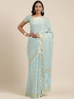 Geroo Jaipur - Blue Zari Jaal Georgette Saree