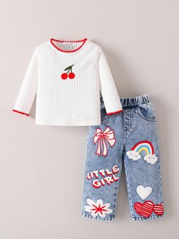 Hopscotch - Cherry Ribbed Top And Jeans