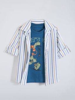 Hopscotch - Striped Cotton Shirt With T-Shirt