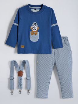 Hopscotch - Embroidered Formal T-Shirt With Pant & Suspender