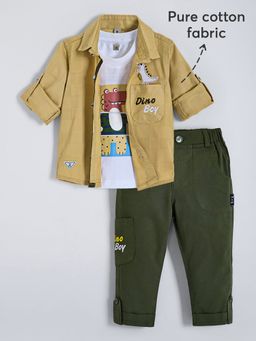Hopscotch - Dino Cotton Shirt With T-Shirt & Pant