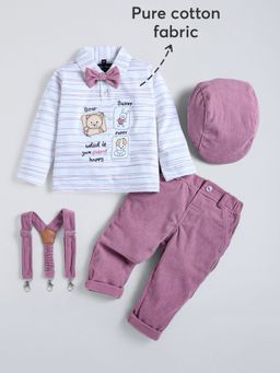 Hopscotch - Pink Applique T-Shirt With Pant & Suspender Bow Cap