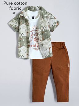 Hopscotch - Text Cotton Pant With Shirt & T-Shirt