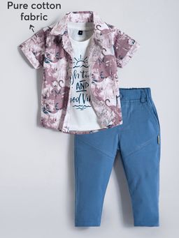 Hopscotch - Blue Text Cotton Pant With Shirt & T-Shirt