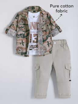 Hopscotch - Green Cotton Pant With Shirt & T-Shirt